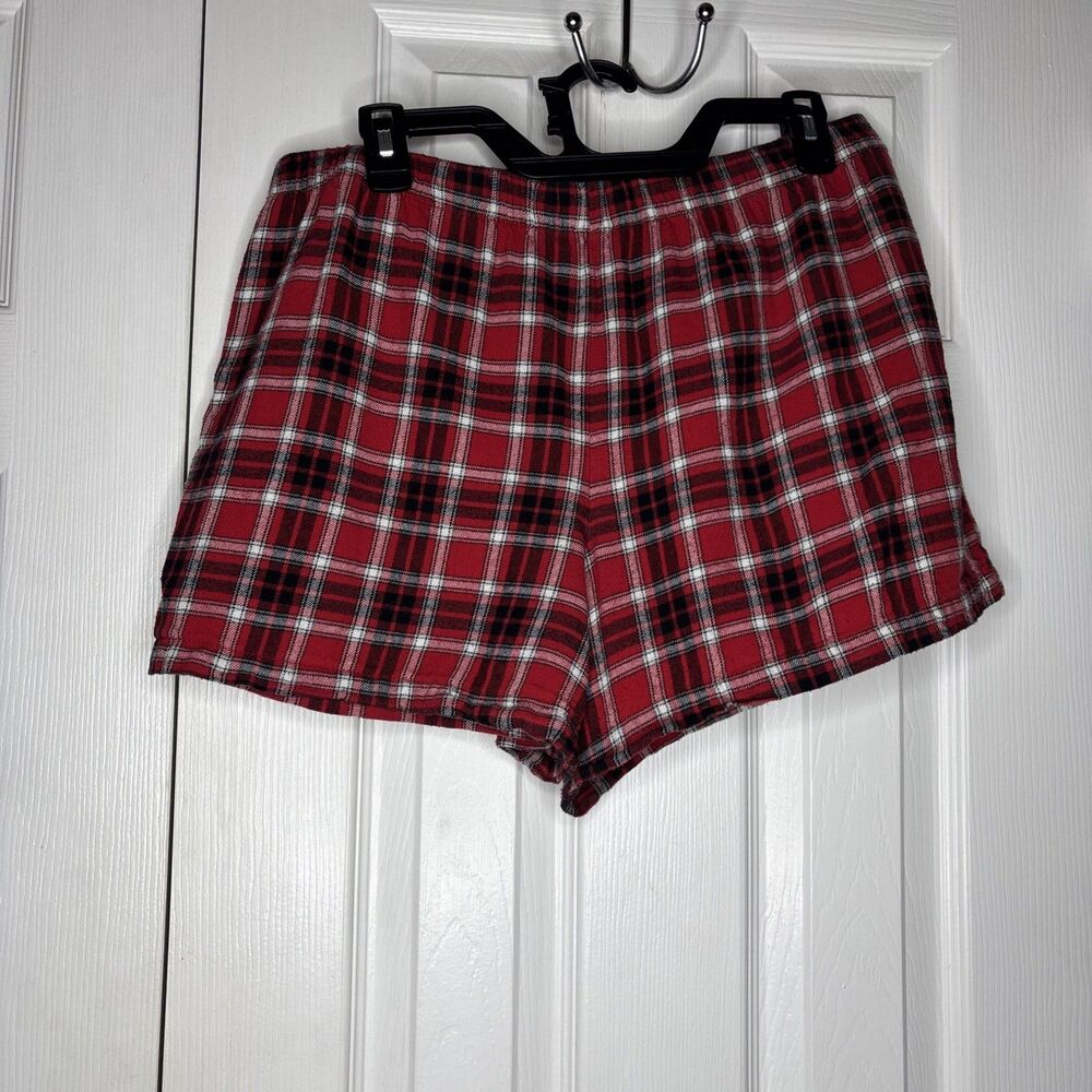 Sleep Chic Women’s L  Red Plaid Flannel Pajama Shorts Lounge Sleepwear